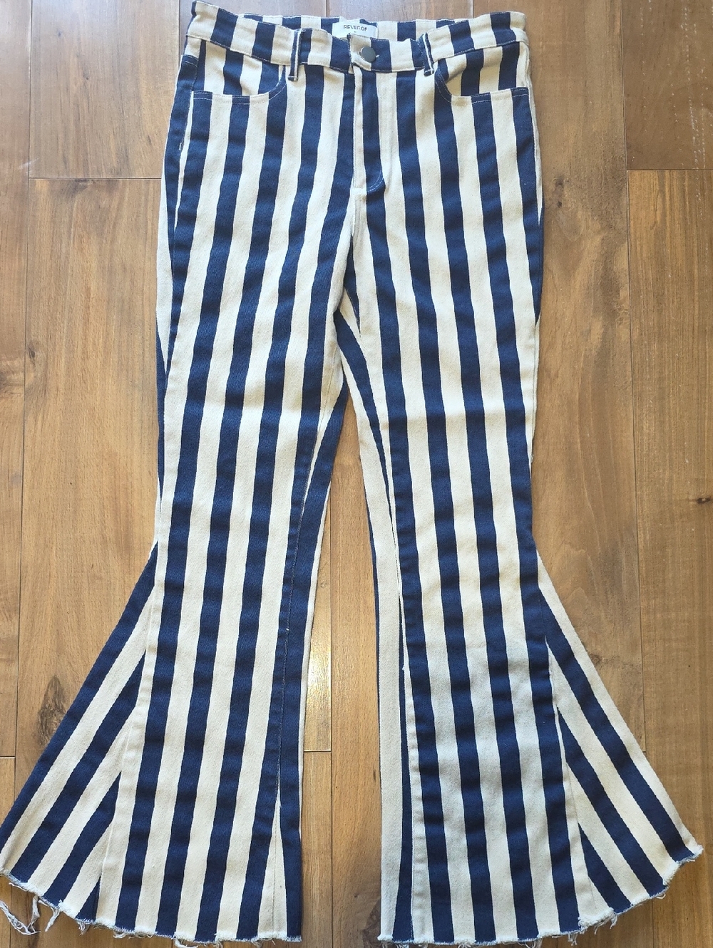 REVEROF BOHO Striped Navy and Cream Bell Bottom Jeans